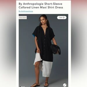 By Anthropologie Short Sleeve Collared Linen Maxi Dress